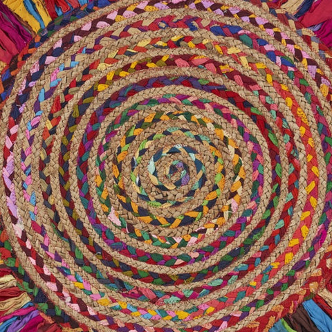 6' Rainbow Abstract Geometric Hand Woven Round Rug