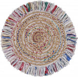 4' Blue And White Abstract Geometric Hand Woven Round Rug