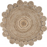5' X 5' Beige Jute Abstract Geometric Hand Braided Area Rug