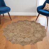 6' Natural Jute Abstract Geometric Hand Braided Round Rug