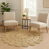6' Natural Jute Abstract Geometric Hand Braided Round Rug