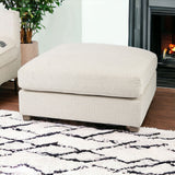 39" Beige Fabric and Brown Cocktail Ottoman
