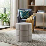 20" Cream Fabric Tufted Round Footstool