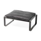 27" Black Genuine Leather Ottoman