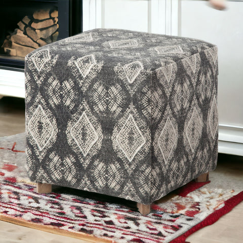19" Gray Cotton and Brown Cube Ottoman