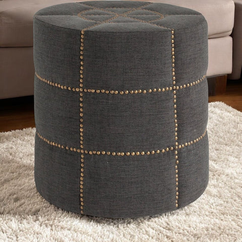20" Gray Fabric Tufted Round Footstool