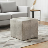20" Gray Fabric and Wool Cube Ottoman