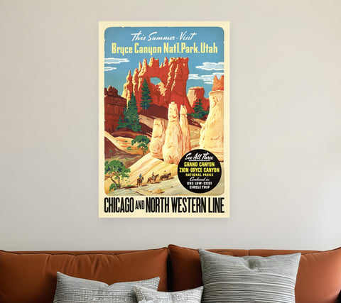 36" X 54" Vintage 1950S Bryce Canyon National Park Wall Art