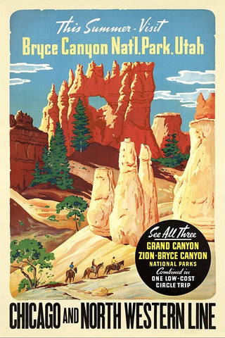 12" X 18" Vintage 1950S Bryce Canyon National Park Wall Art