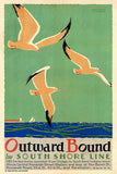 9" X 12" Birds Over Lake Michigan C1929 Vintage Travel Poster Wall Art