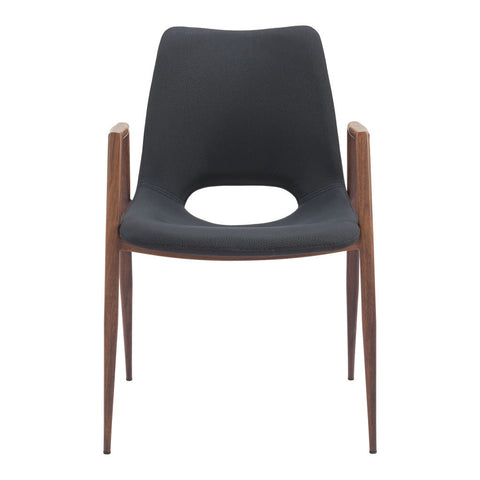 Set of Two Black and Brown Faux Leather and Steel Open Back Dining Arm Chairs