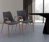 Set of Two Black and Brown Faux Leather and Steel Open Back Dining Arm Chairs