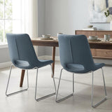 Set of Two Gray And Brown Upholstered Faux Leather Open Back Dining Arm Chairs