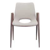 Set of Two Beige and Brown Upholstered Faux Leather Dining Arm Chairs