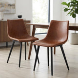 Set of Two Brown Vintage Look Faux Leather Slight Scoop Dining Chairs
