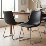 Set of Two Black Upholstered Faux Leather Dining Side chairs
