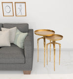 Set of Two Antiqued Gold and Gold Distressed Aluminum Nested Tables