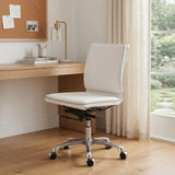 White and Silver Adjustable Swivel Faux Leather Rolling Executive Office Chair