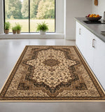 5' X 8' Black And Ivory Oriental Area Rug