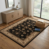 4' X 6' Black And Ivory Oriental Area Rug