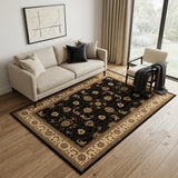 5' X 8' Black and Ivory Oriental Power Loom Area Rug
