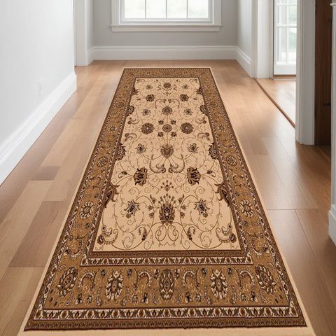 13' Beige And Ivory Oriental Runner Rug