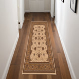 8' Beige And Ivory Oriental Runner Rug