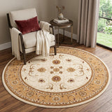 5' Beige and Ivory Round Oriental Power Loom Area Rug
