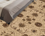 5' Beige and Ivory Round Oriental Power Loom Area Rug