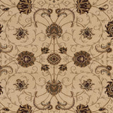 5' Beige and Ivory Round Oriental Power Loom Area Rug