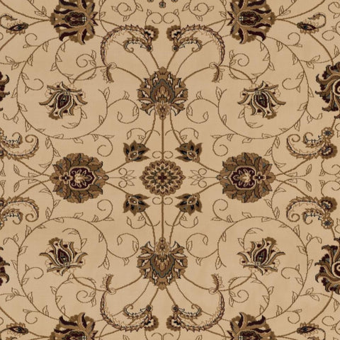 5' Beige and Ivory Round Oriental Power Loom Area Rug