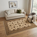 5' X 8' Beige And Ivory Oriental Area Rug