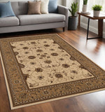 5' X 8' Beige And Ivory Oriental Area Rug