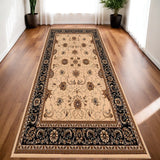 10' Black And Ivory Oriental Runner Rug