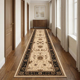 15' Black And Ivory Oriental Runner Rug