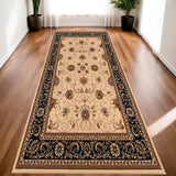 20' Black And Ivory Oriental Runner Rug