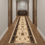20' Black And Ivory Oriental Runner Rug