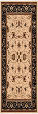 8' Black And Ivory Oriental Runner Rug