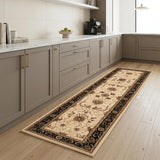 8' Black And Ivory Oriental Runner Rug