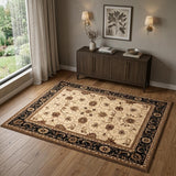 4' X 6' Black And Ivory Oriental Area Rug