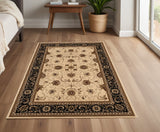 4' X 6' Black And Ivory Oriental Area Rug