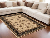 5' X 8' Black And Ivory Oriental Area Rug