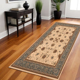 8' Blue And Ivory Oriental Runner Rug