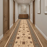 20' Blue And Ivory Oriental Runner Rug
