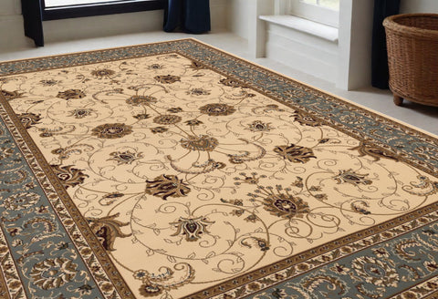 5' X 8' Blue And Ivory Oriental Area Rug