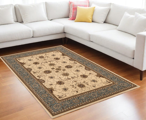 8' X 11' Blue And Ivory Oriental Area Rug
