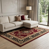 7' X 9' Red And Black Oriental Area Rug
