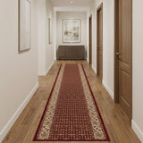 13' Red And Beige Oriental Runner Rug