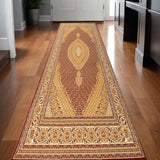 15' Red And Beige Oriental Runner Rug