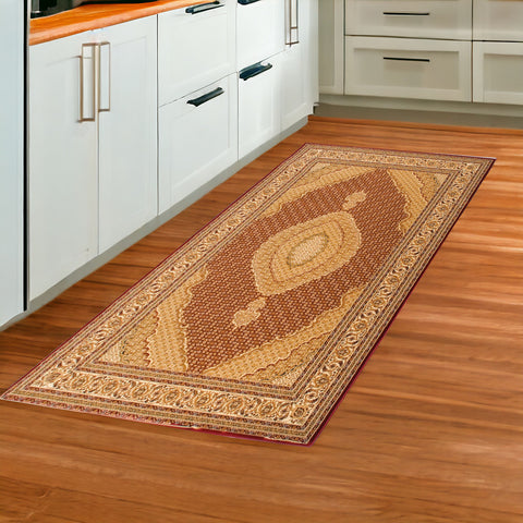 8' Red And Beige Oriental Runner Rug